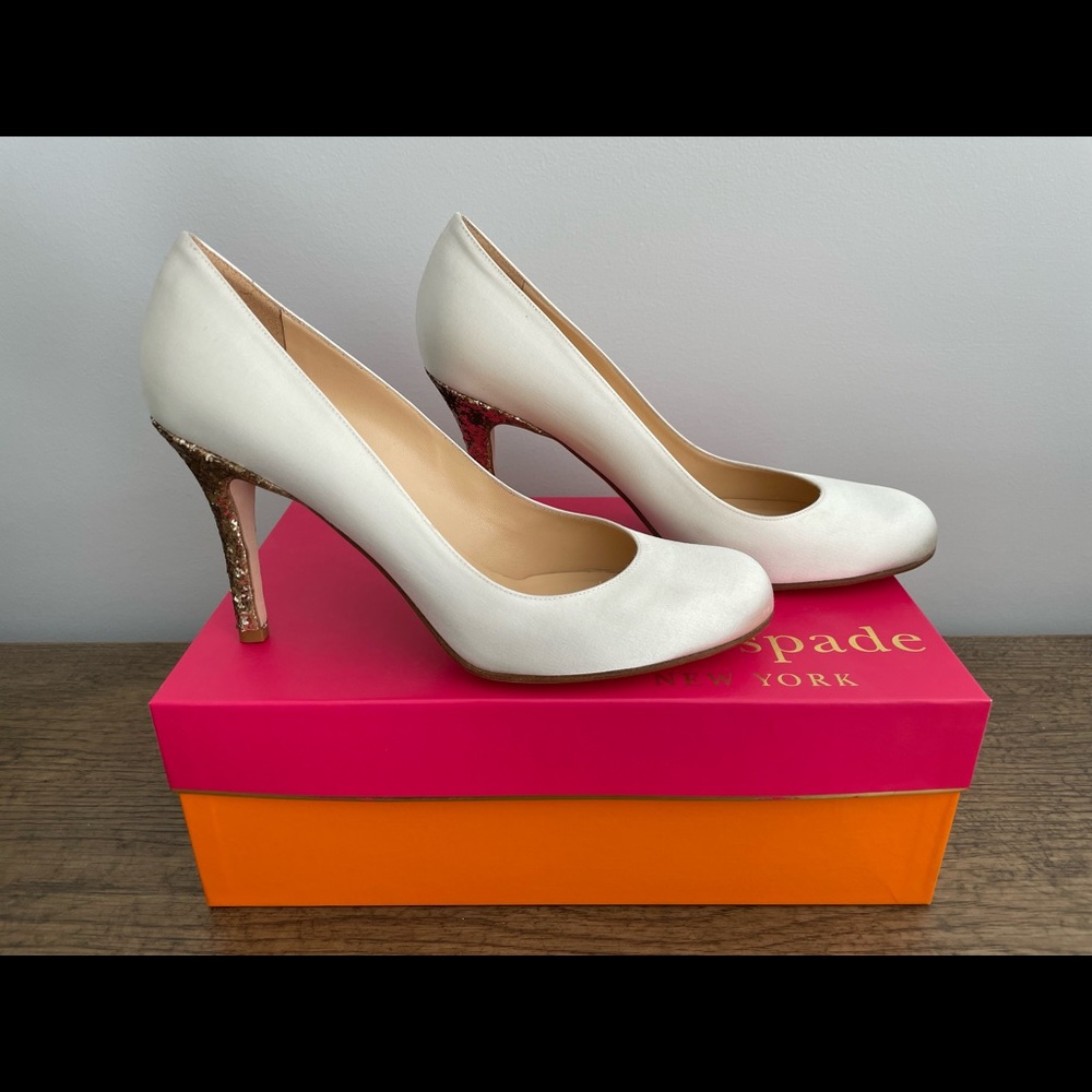 NEW Kate Spade Glitter Heels in Ivory and Platinum, 8.5